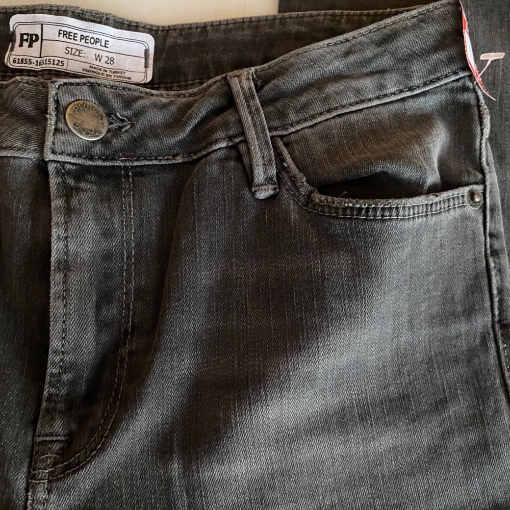 Free People Women's 28 Jeans Charcoal Gray Black Frayed Hem NEW
